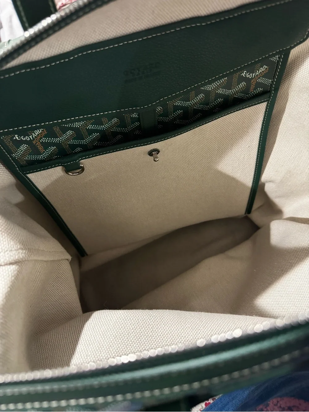 Goyard Green Chevron Canvas Backpack with Leather Trim